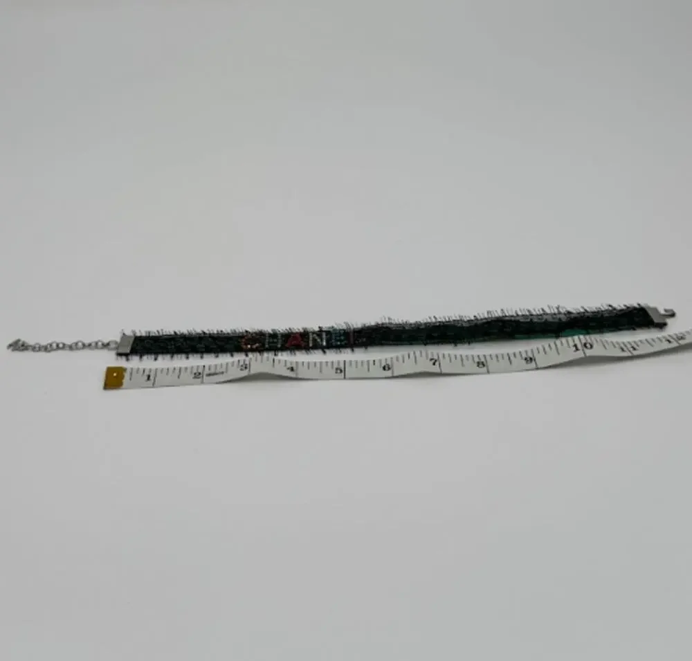 CHANEL Vintage Green Lace and Crystal Logo Choker Necklace